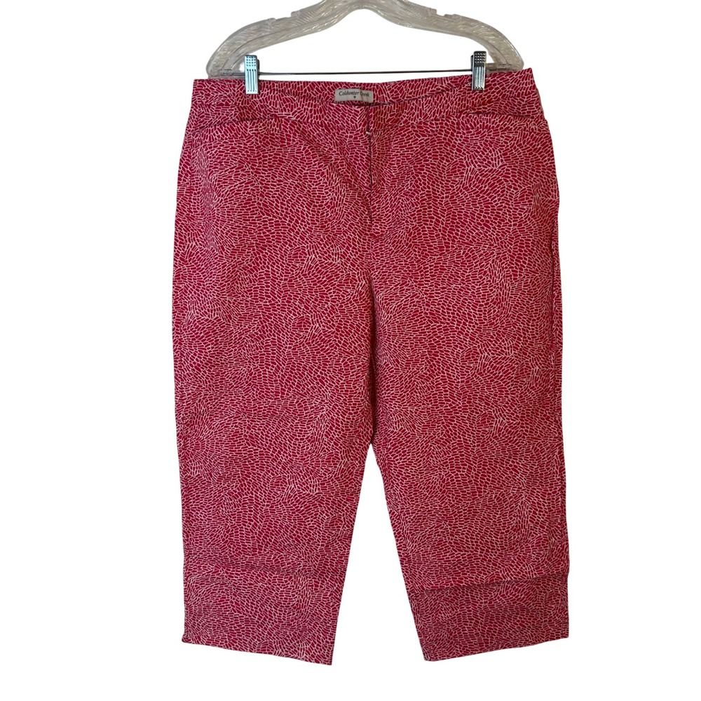 Coldwater Creek Womens Red White Printed Crop Pants Size 16 NWT Mosaic Stretch